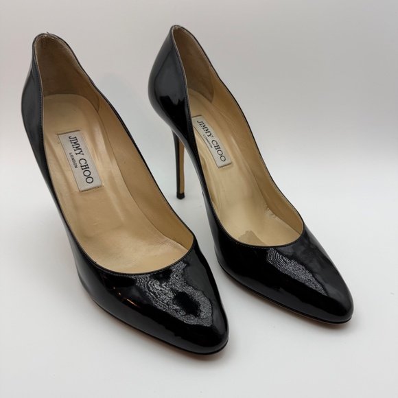JIMMY CHOO ROUND TOE 100MM PUMPS BLACK PATENT SIZE 40.5 - Picture 2 of 7